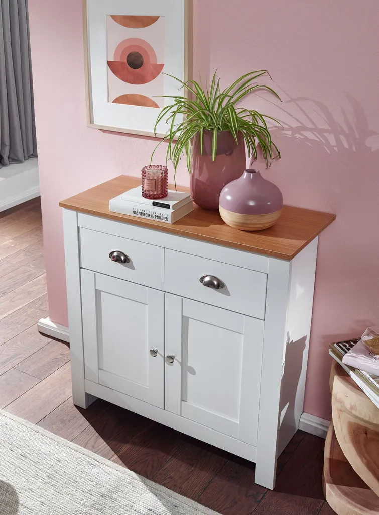 Rootz Sideboard Commode Blanche et Chêne 2 Tiroirs Buffet Haut 81 cm - 3