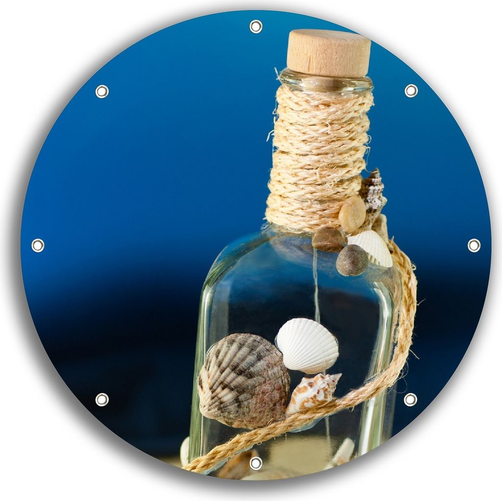 Wallario rundes Outdoor-Poster für Garten oder Balkon, Motiv Flaschenpost vom Meer, 30 cm Durchmesser