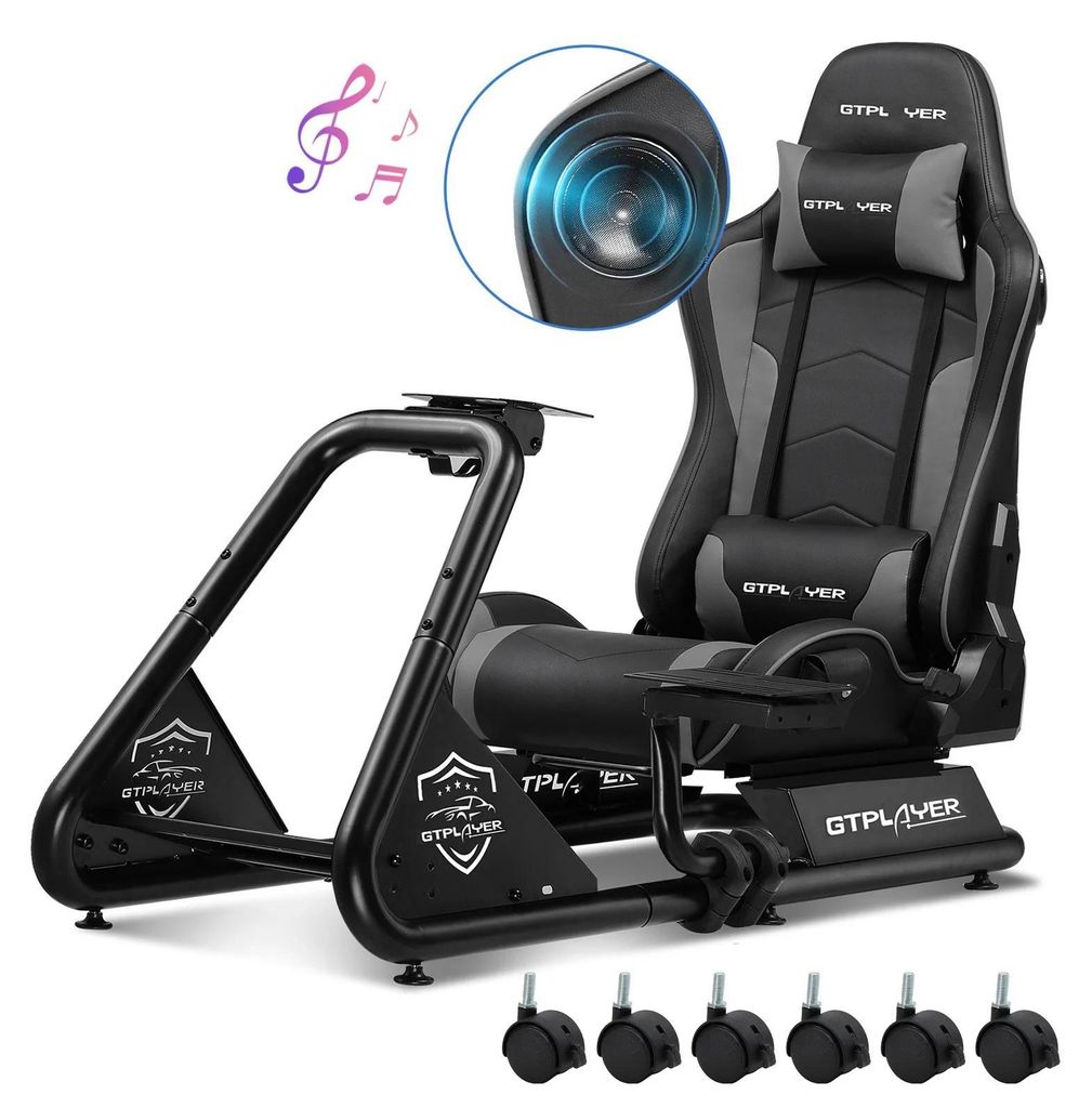 Racing Simulator Cockpit - GTS03 Gaming Sitz - Verstellbarer Lenkrad- und Pedalständer - Klappbares freistehendes Gestell - Kunstledersitz mit Rol...