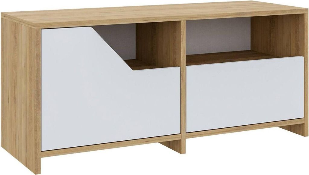 Schuhschrank Maelstrom, Schuhregal, Mehrzweck-Eingangsgarderobe, Möbel für Schuhe, 105x37 h47 cm, Eiche und Weiß