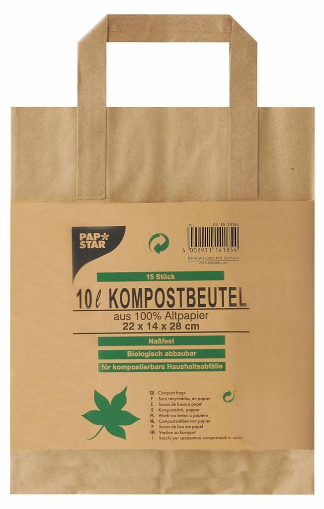 60x Kompostbeutel aus Papier mit Henkel 10L 28 cm x 22 cm x Produktbild 