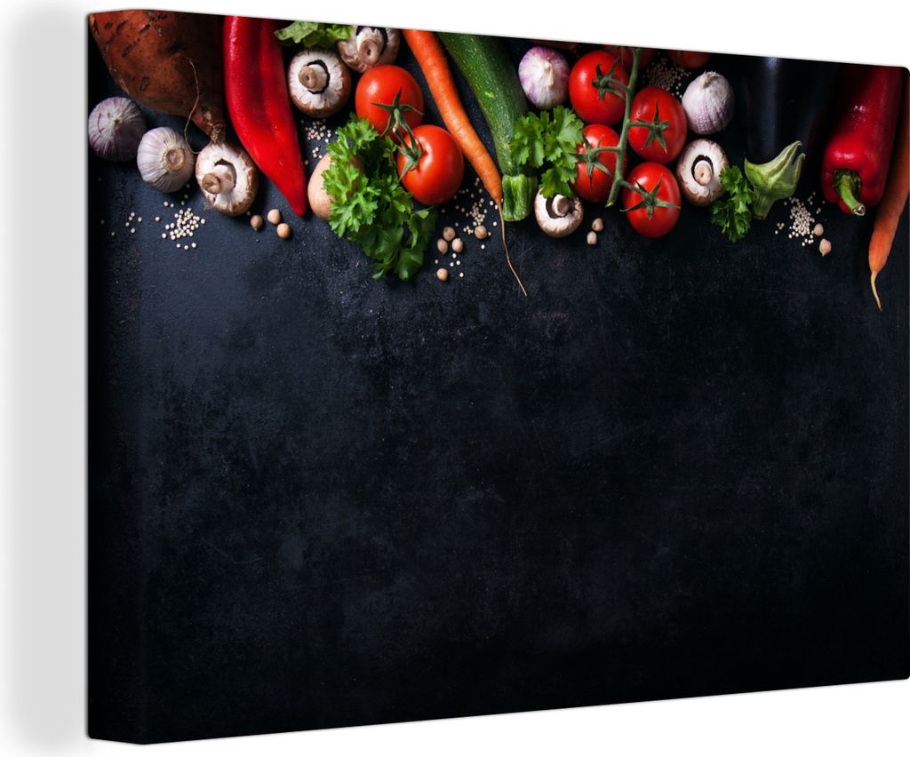 OneMillionCanvasses - Leinwandbilder - 140x90 cm, Gemüse - Kräuter - Gewürze - Schwarz - Rustikal - Küche, Wandbilder Kunstdruck Wanddekorati...