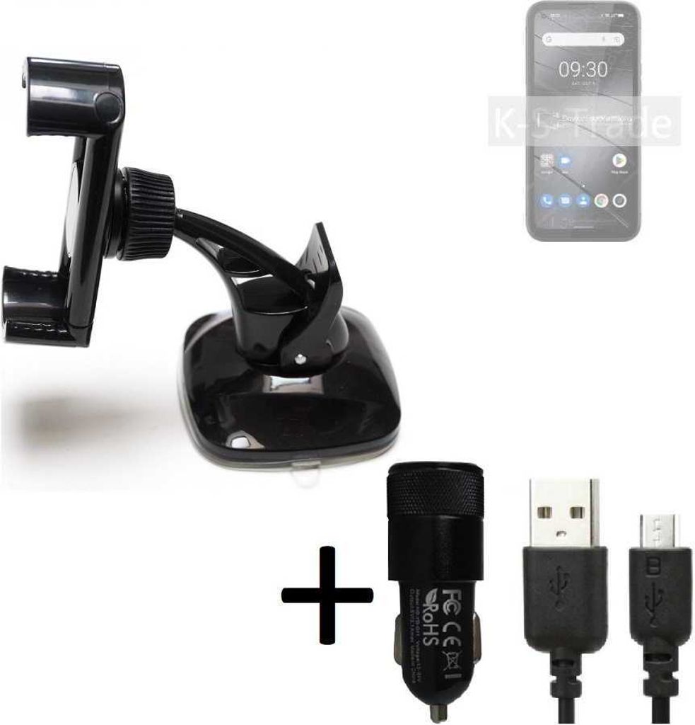K-S-Trade Handy-Halterung kompatibel mit Gigaset GX6 Windschutzscheibe / Armaturenbrett + LADEGERÄT mit Mico USB Kabel Autohalterung