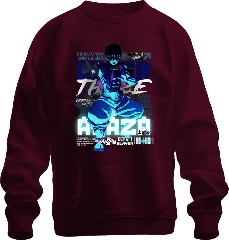 Anime maskierter Kämpfer Neon Blau Muskelpose Manga Cosplay Japan Y2K Streetwear Uni Sweatshirt Pullover, Burgundy, M