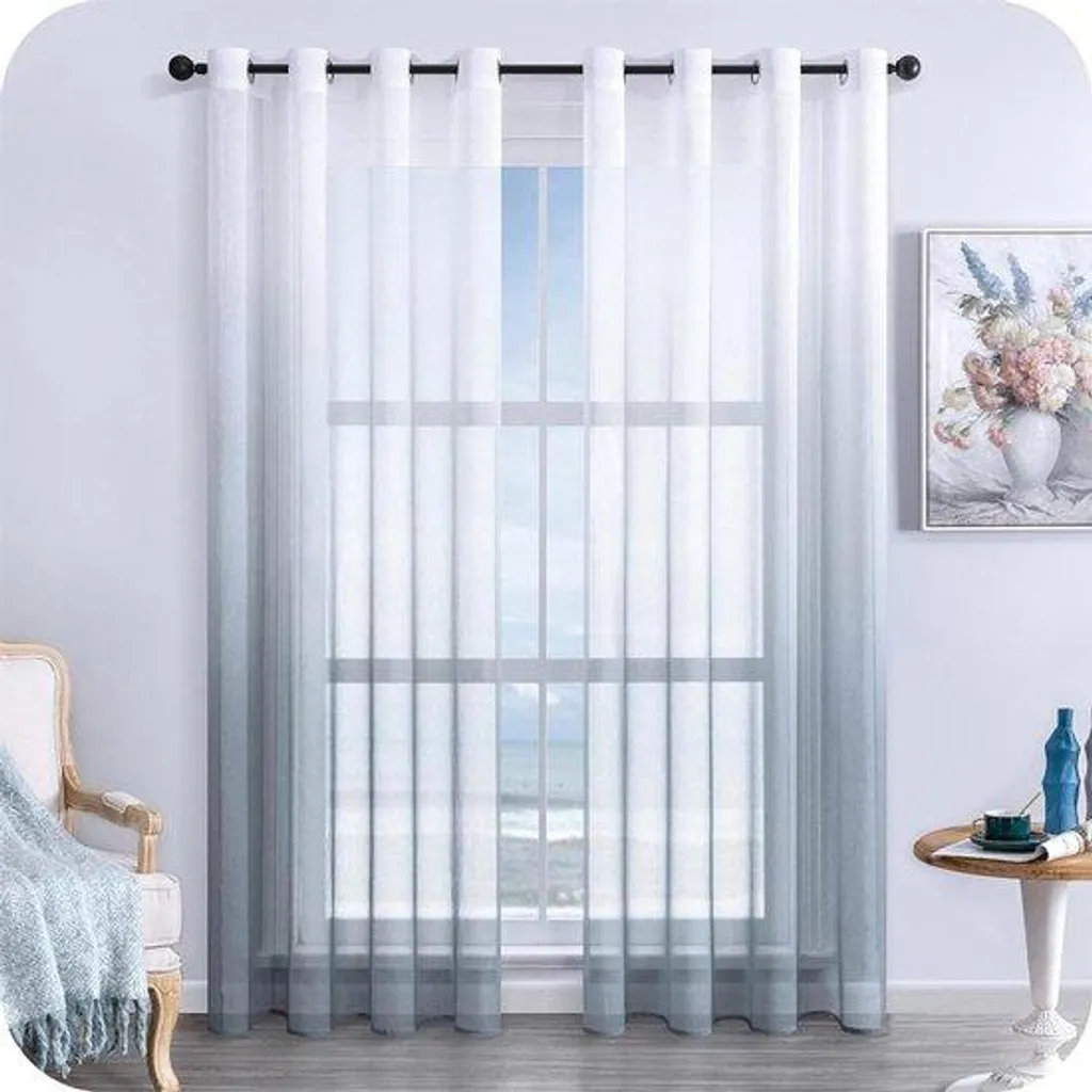 Paire de Voilages Gris Effet Lin 140x220 cm Idéal pour Salon et Chambre
