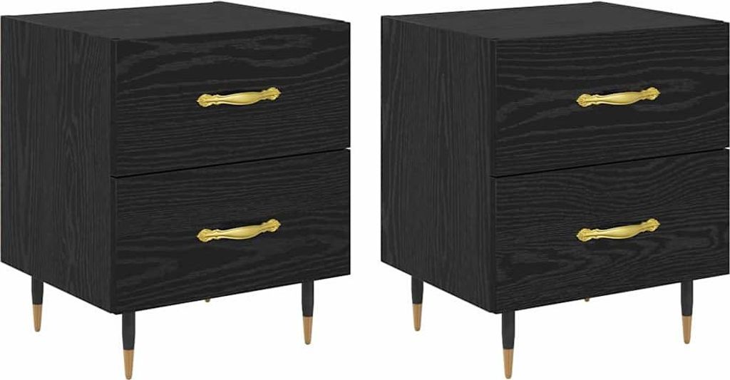 Nachttisch 2 pcs Schwarz Eichen-Optik 40 x 35 x 47,5 cm