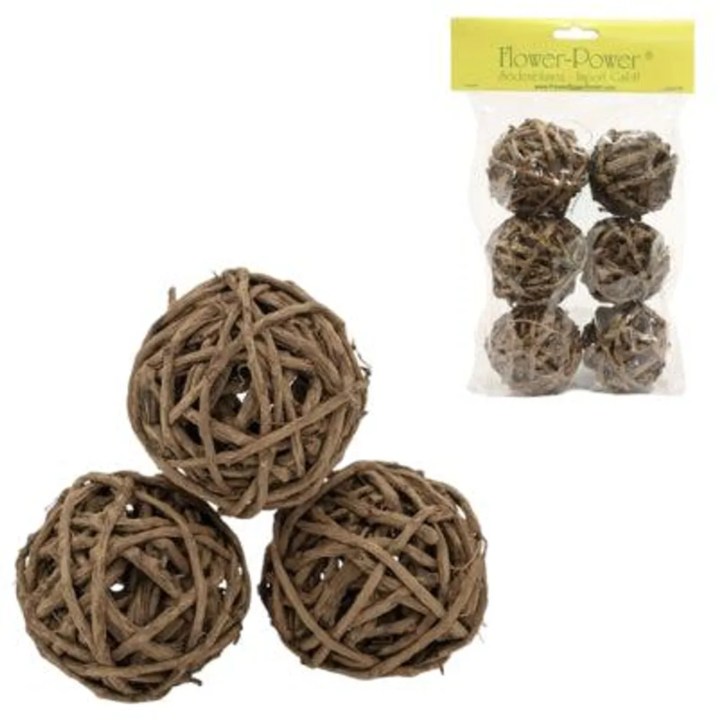 Boules décoratives 6 cm en osier marron pour remplissage de vase