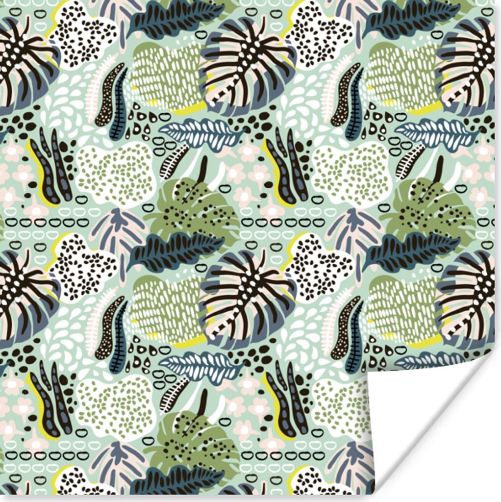 MuchoWow Poster Dschungel - Blätter - Formen 100x100 cm - Babyzimmer