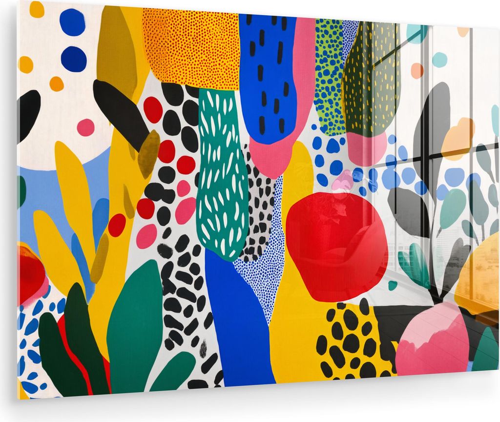 MuchoWow Glasbilder - Bilder auf Wandbild - Foto auf Glas Punkte - Formen - Modern - Farben 90x60 cm Wanddekoration aus Glas - Acrylglasbild - Acry...