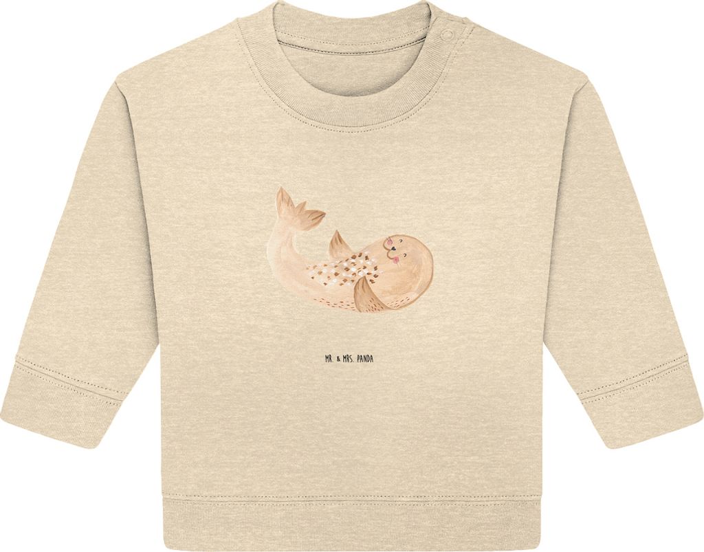 Mr. & Mrs. Panda Organic Baby Pullover Robbe Liegen 6. - 12. Monat - Natural Raw - Geschenk, Lachen, Lustige Sprüche, Bullover, Strand, Robben, Os...