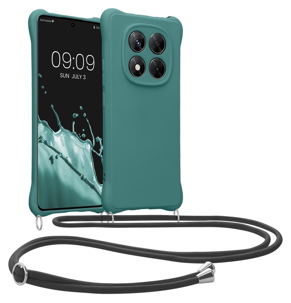 kwmobile Necklace Case kompatibel mit Xiaomi Redmi Note 14 Pro 4G Hülle - Cover mit Kordel zum Umhängen - Silikon Schutzhülle Petrol