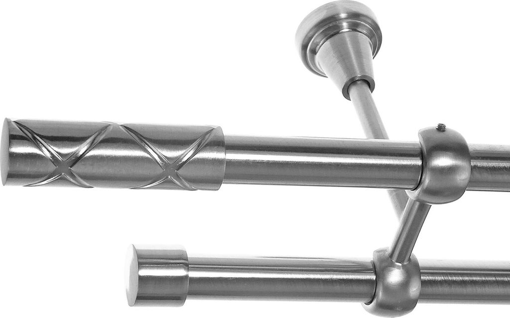 Gardinenstange mit Deckenhalterung I Metall Edelstahl Look 2-läufig Ø 19mm I D28