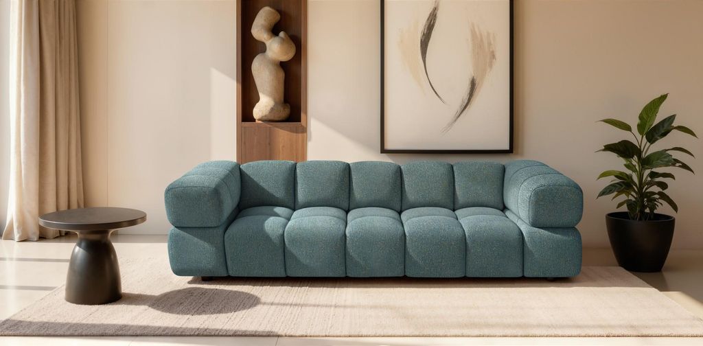 Sofiland Averro 4-Sitzer Sofa 280 cm Bubble-Steppung Strukturstoff Dunkelgrün