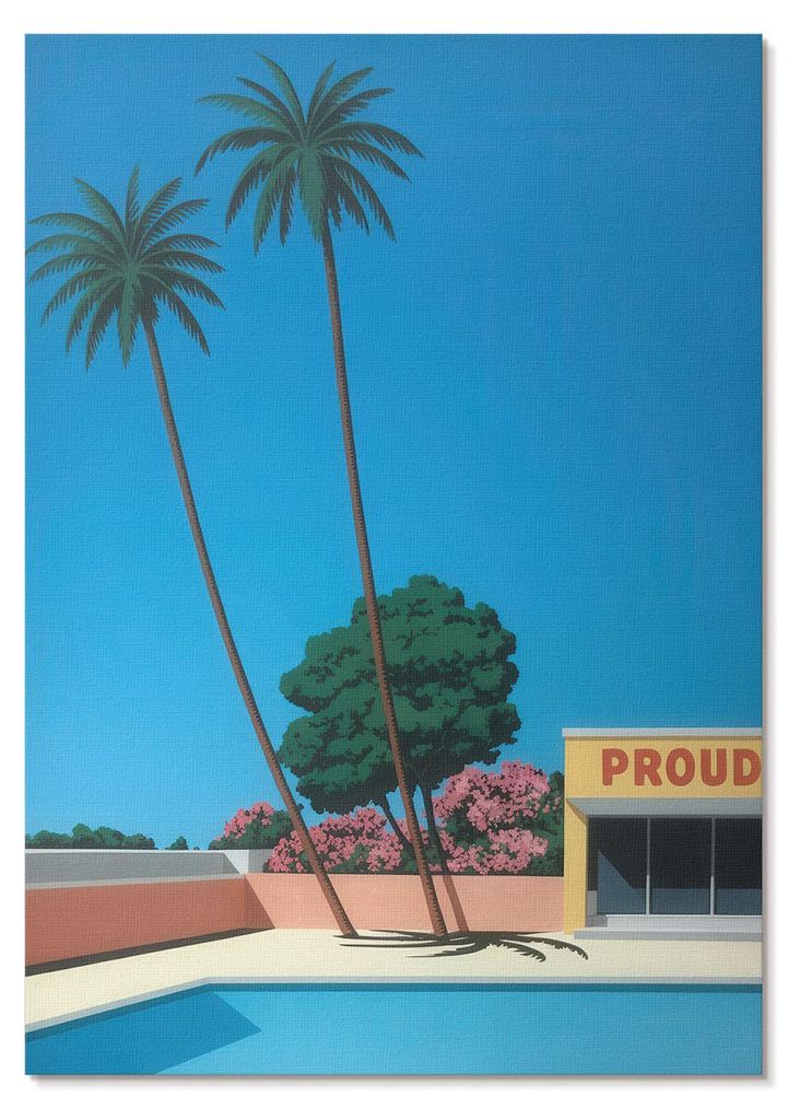 POSTER - 29x42 cm (A3) - Lucas "Luca" Meyer - Blauer Himmel, Palmen, Swimmingpool im modernen Stil - Wandbild für Wohnzimmer Schlafzimmer & Flur, ...