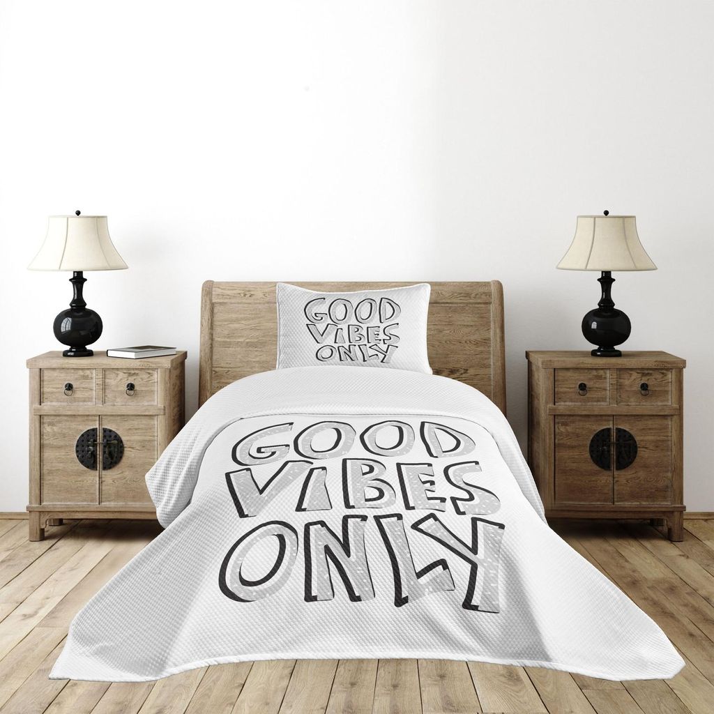 ABAKUHAUS Sprichwort Tagesdecke Set, Kreative Inspiration Beschriftung mit neutralen Farben, 170 x 220 cm, Charcoal Grey Pale Grau