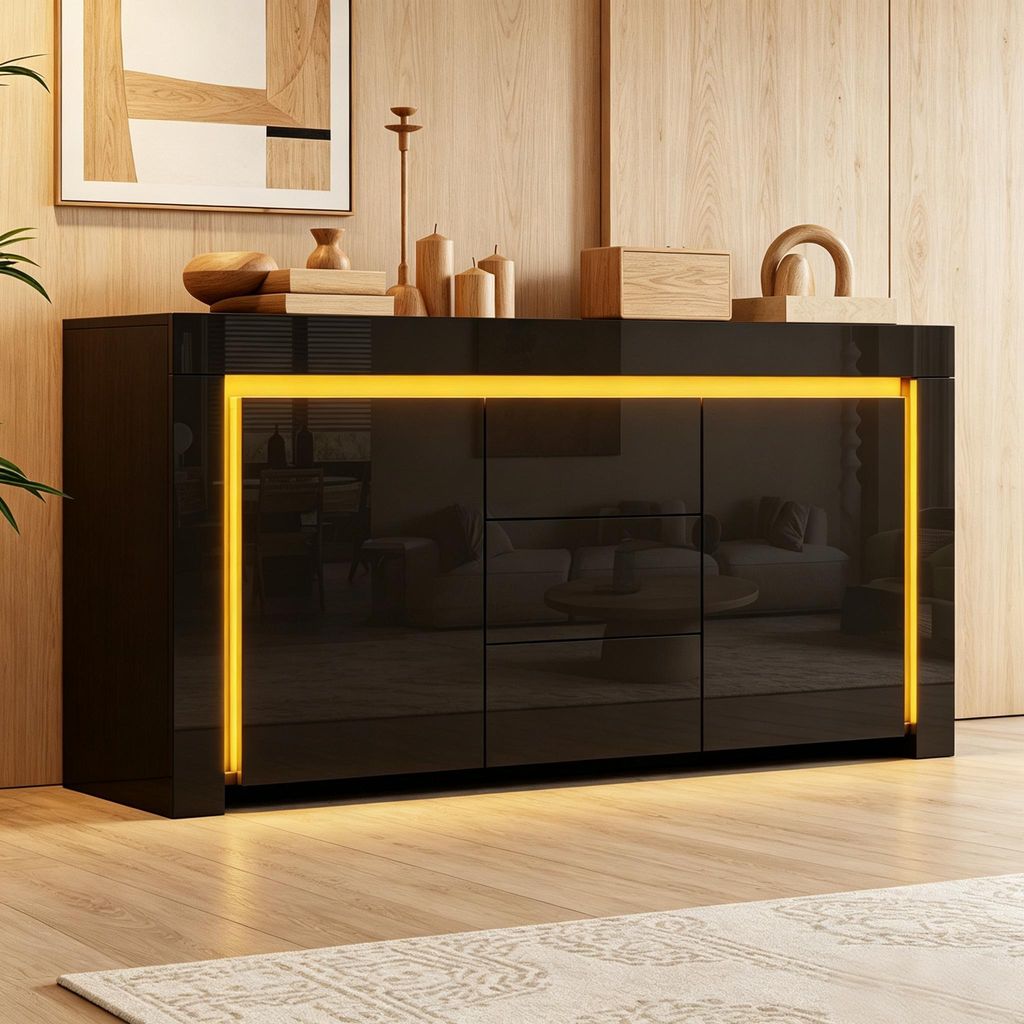 MODFU Komoda s LED osvetlením, komoda s 3 zásuvkami a 2 Obrázok produktu 