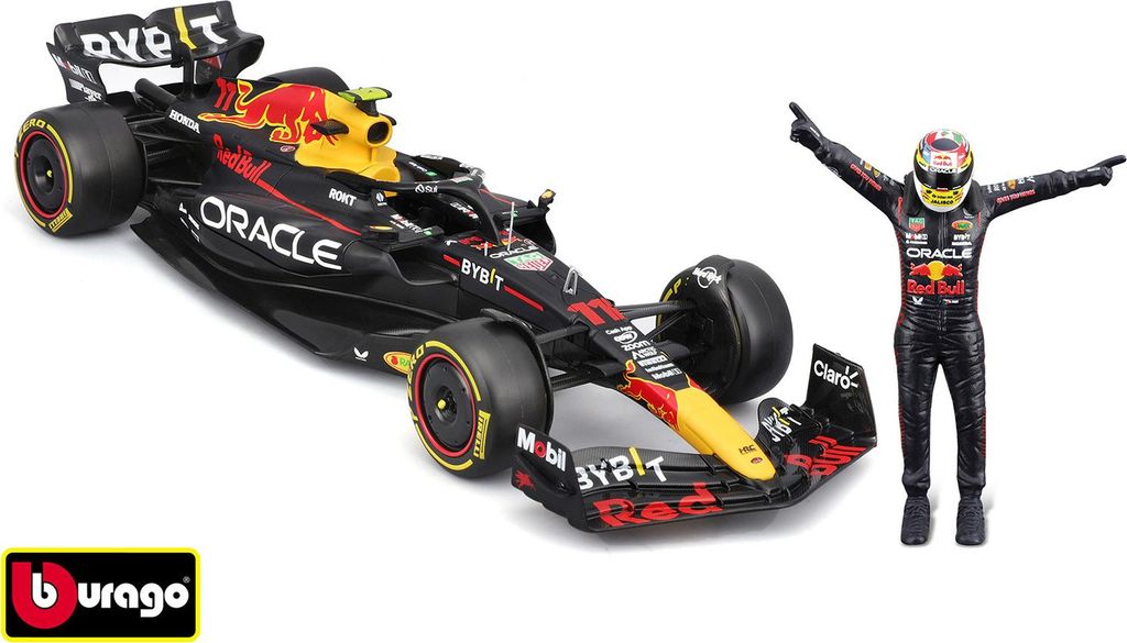 Bburago 1:24 RACE Formula F1 – Red Bull Racing RB19(2023) #11 (Sergio Peréz) – mit Fahrer und Dekoration