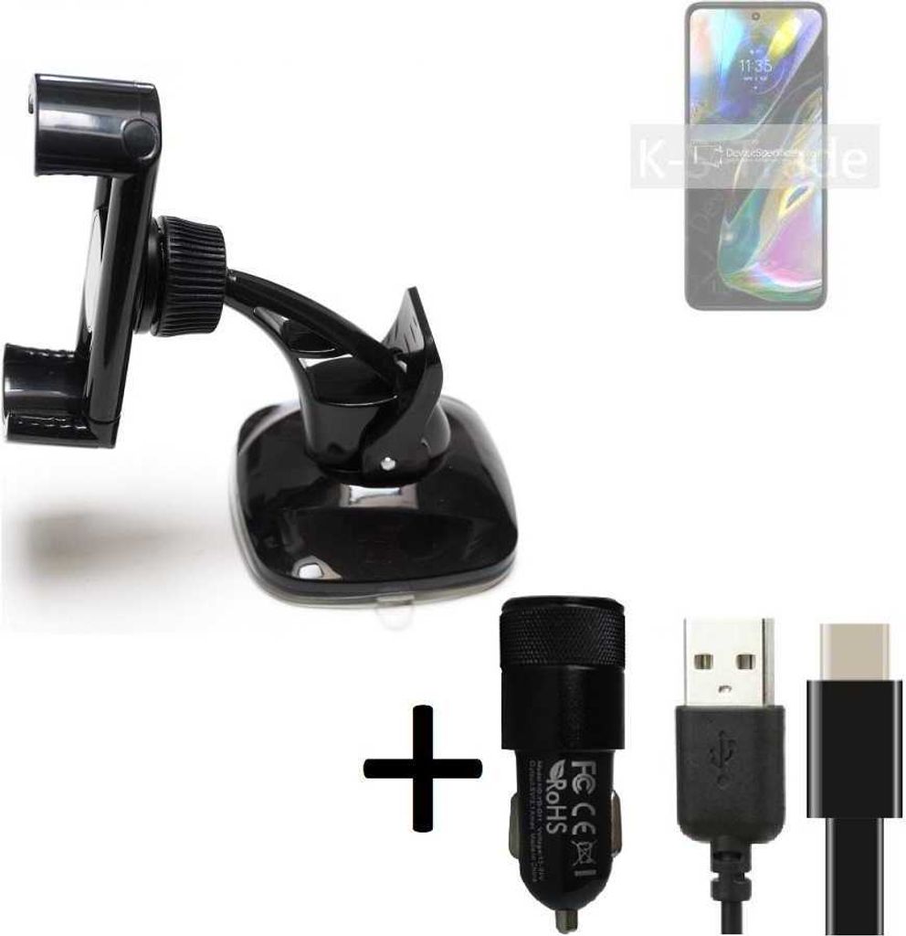 K-S-Trade Handy-Halterung kompatibel mit Motorola Moto G71s Windschutzscheibe / Armaturenbrett + LADEGERÄT mit Mico USB Kabel Autohalterung