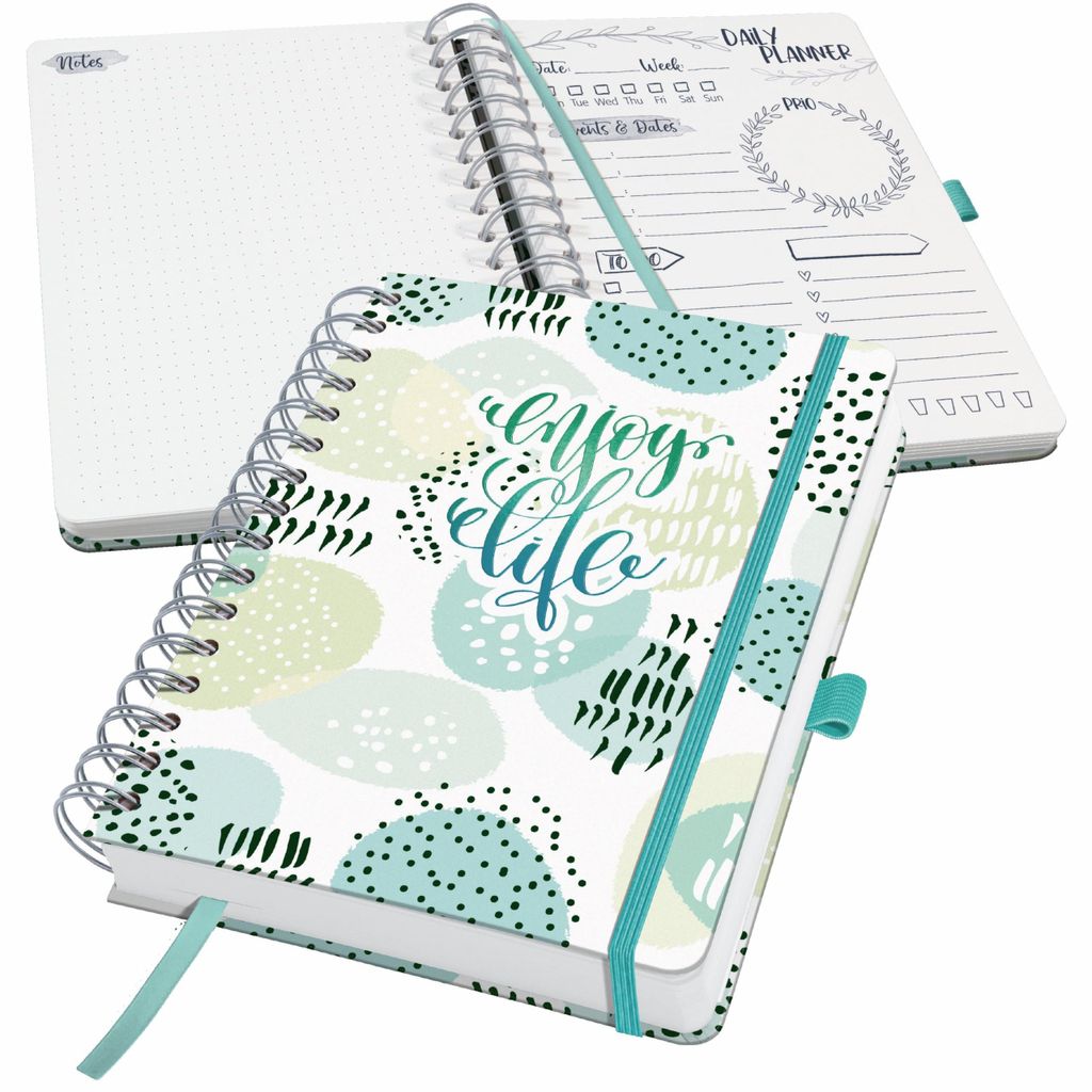 SIGEL JP201 Tagesplaner Jolie undatiert - Mint Inspiration - ca. A5 - weiß, mint, grau - Hardcover - für 110 Tage, 2 Seiten = links Notizen / rec...