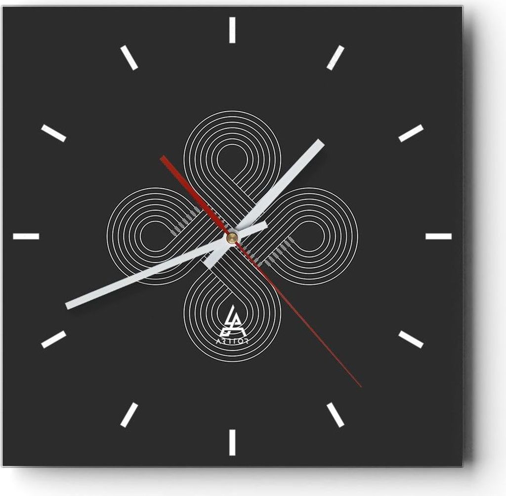 Wanduhr - Quadrat - Glasuhr - Symbol Schleife Unendlichkeit - 30x30cm - Schleichendes Uhrwerk - Lautlos - zum Aufhängen bereit - Dekoration Modern...