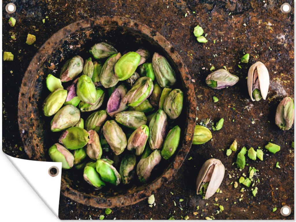 MuchoWow 80x60 cm Outdoor-Poster Gartendeko Sichtschutz Garten Poster für den Garten Künstlerische Darstellung der grünen Pistazie in einer d...