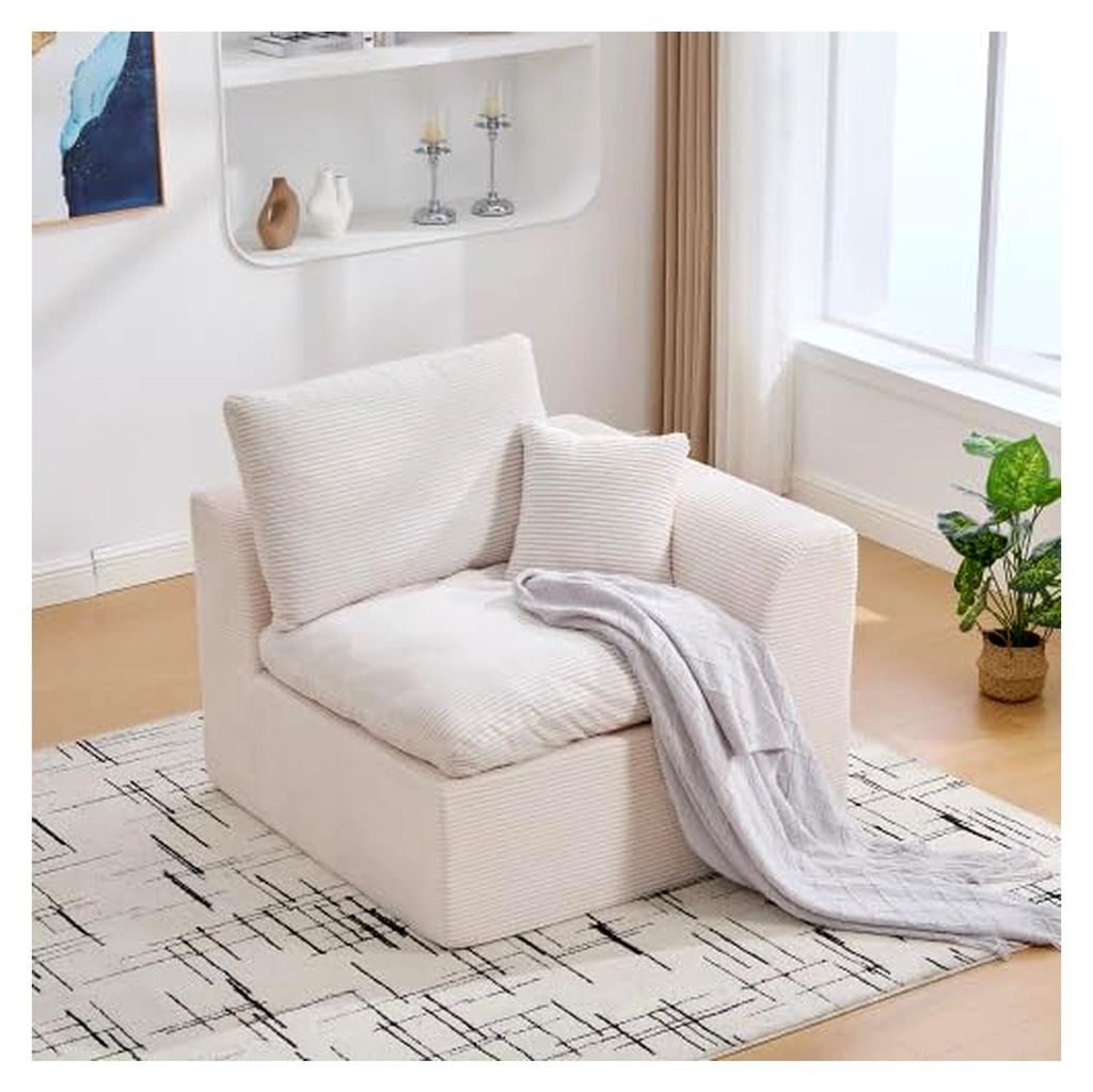 Modularer Einzelsessel: Abnehmbarer Cordbezug, kombinierbar als 2-Sitzer, weich und bequem, inklusive Kissen, Beige