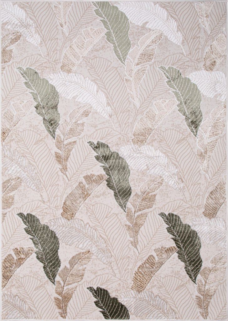 A flat lay of a rug with a leaf pattern.
