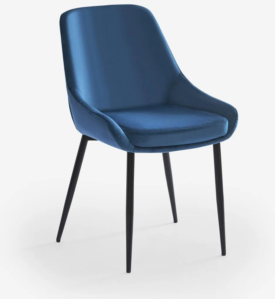 Chaise en velours bleu clair Jarva avec assise rembourrée confortable