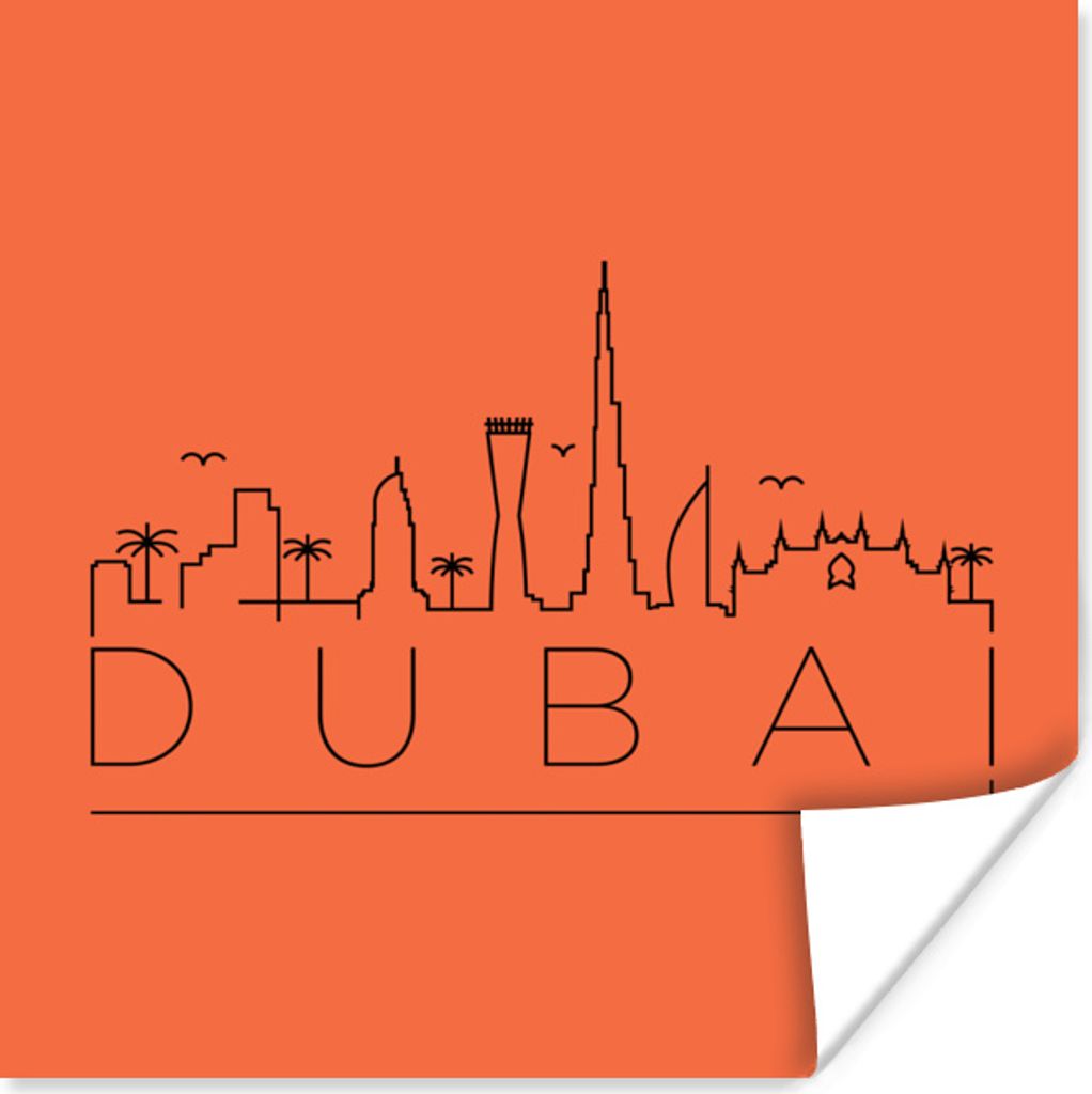 MuchoWow Poster Skyline "Dubai" schwarz auf orange 50x50 cm - Wohnzimmerdekoration