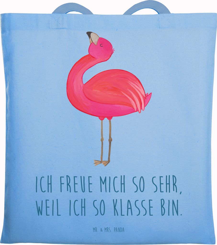 Mr. & Mrs. Panda einkaufsshopper Flamingo Stolz - Sky Blue - Geschenk, Tote Bag, Mama, Stoffbeutel, Schultasche, Laptoptasche, Baumwolltasche, glü...
