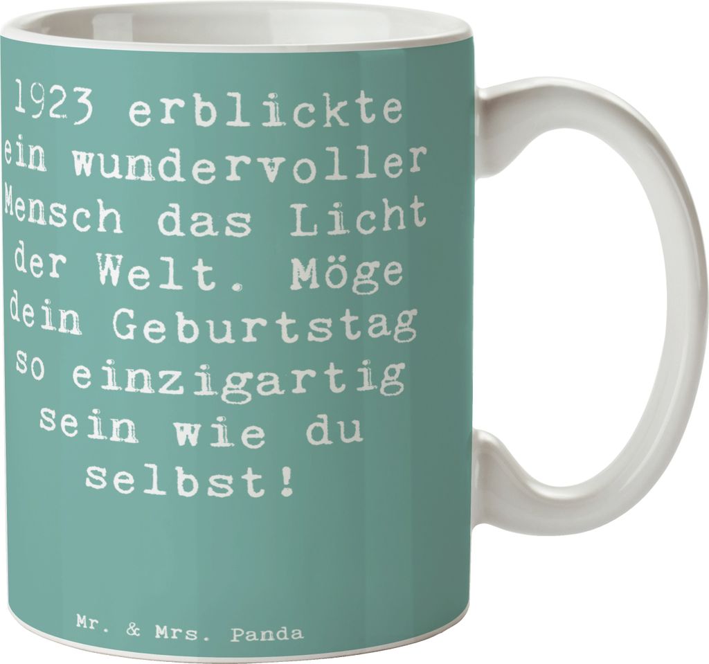Mr. & Mrs. Panda Kaffeetasse Spruch 1923 Geburtstag - Meeresbrise - Geschenk, Meilenstein, Licht der Welt, Happy Birthday, Alter, Geburtstagsgesche...