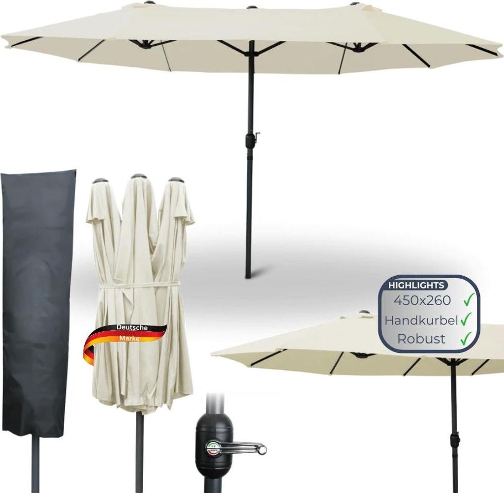 Doppelsonnenschirm 450x260cm KOGO - XXL Sonnenschirm | Großer Schirm UV-Beständig Gartenschirm mit Kurbel Terrassenschirm für Garten, Terrasse &...