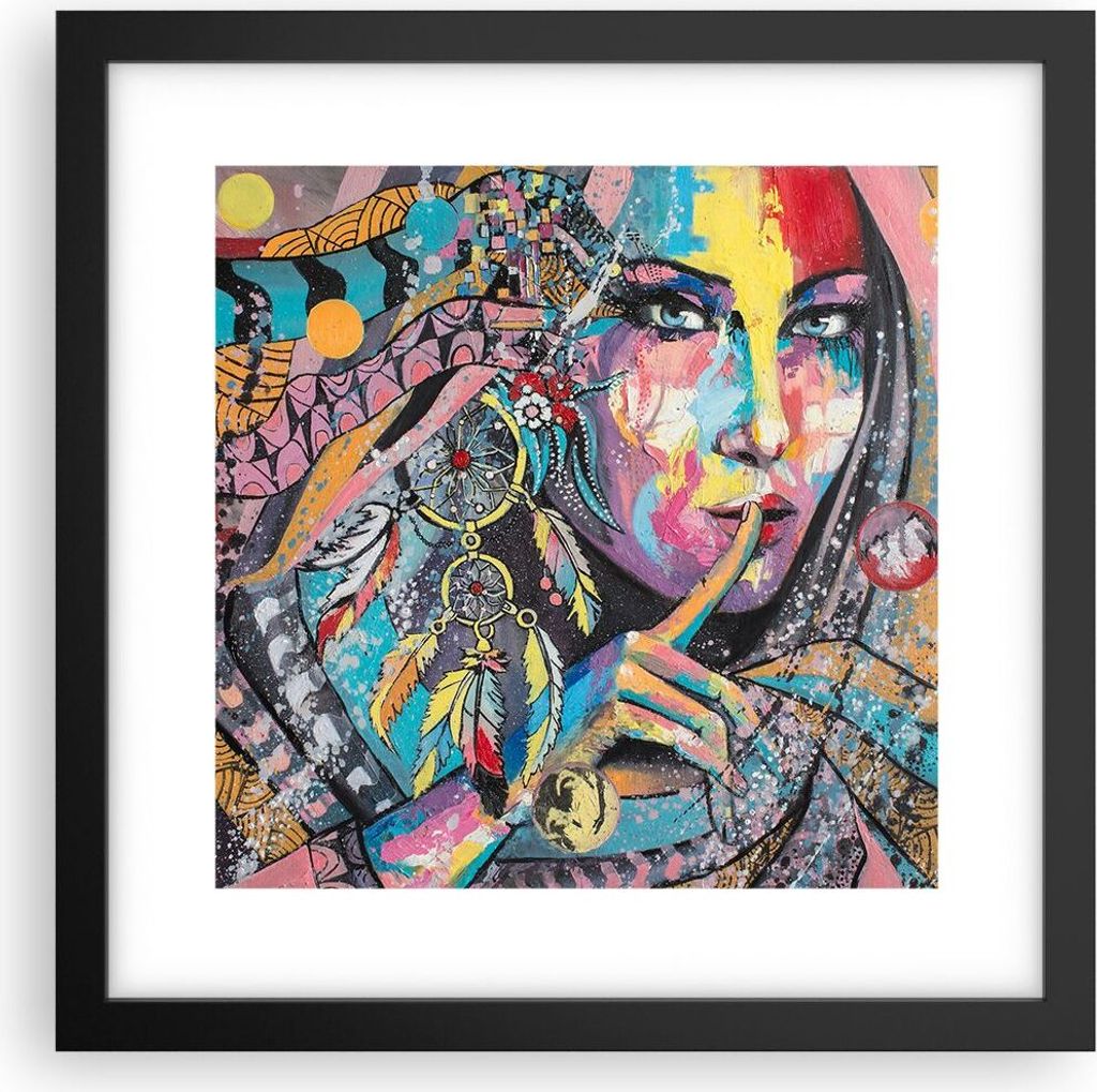 Gerahmtes Poster - Schwarzer Rahmen - frau folklore - 30x30 cm - Wand Bild - Wanddeko - Wandbilder - Kunstposter - Wandposter - Bilderrahmen - Bild...