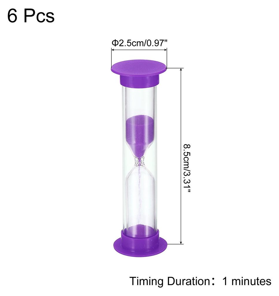 1 Minute Sanduhr 6Stk Klein Sanduhr mit Plastik Cover Abw?rtsz?hlende Sanduhr fš¹r Spiele Kš¹che Party Geschenke DIY Dekoration Lila