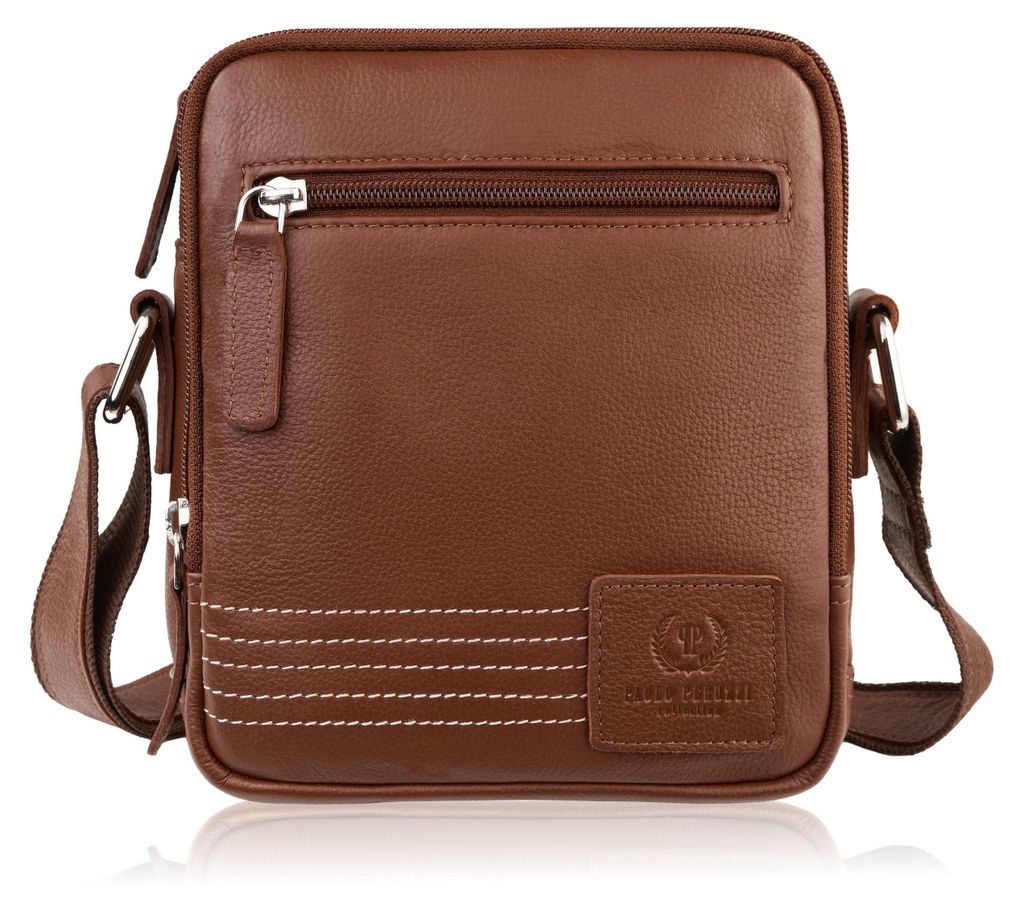 Klassische Umhängetasche aus Leder in Cognac für Herren Paolo Peruzzi AY-27-CG