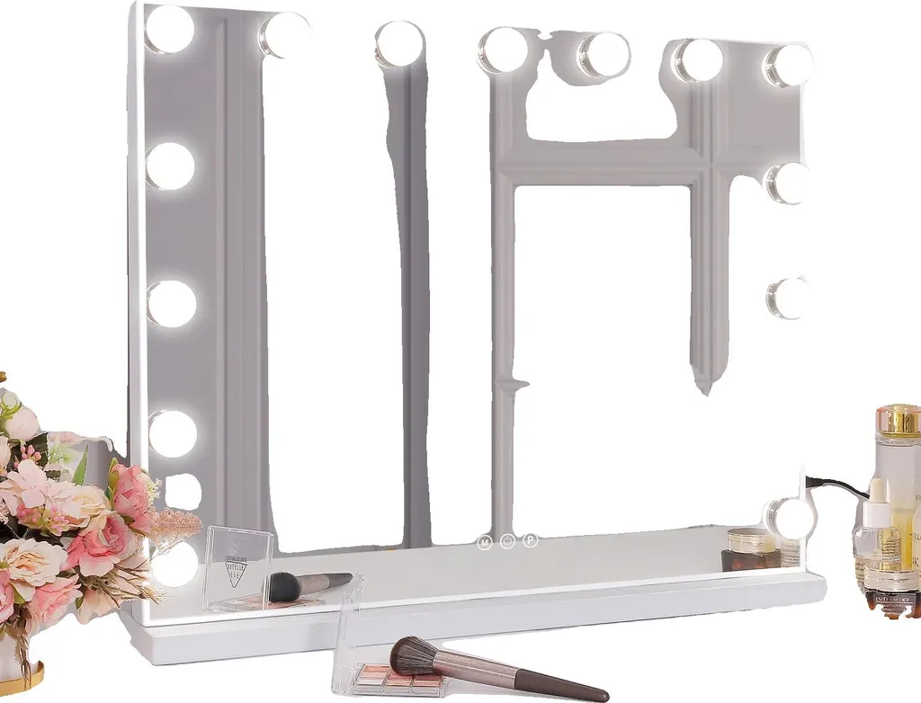 Grand miroir Hollywood lumineux LED blanc pour coiffeuse et soin