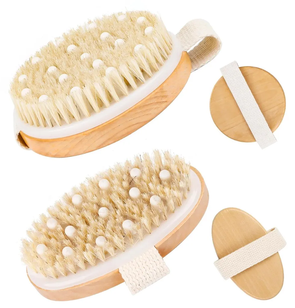 Lot de 2 brosses de massage à sec en poils naturels pour le corps