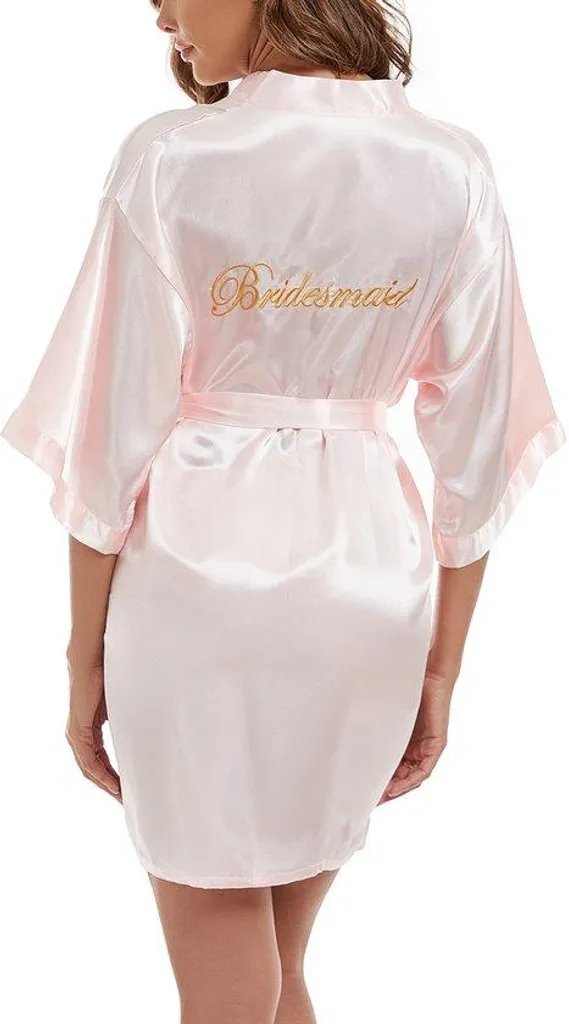 Tenue de nuit mariage : peignoir de mariée court en satin rose XL femme