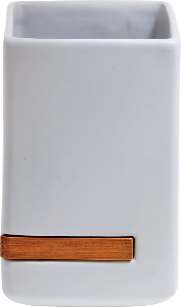 Spirella Zahnputzbecher Zahnbürstenhalter Oslo Keramik 7,6x11,9 cm Weiß Bambus, White