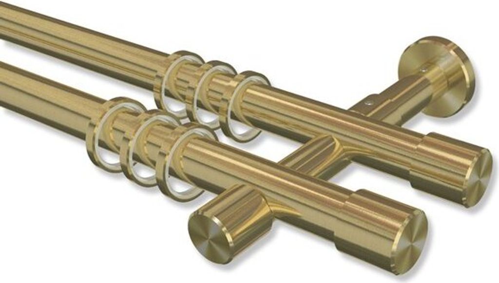 Interdeco Gardinenstange, Vorhangstange Messing-Optik Modell Prestige Santo, 20 mm Ø 2-läufig, 280 cm (geteilt)