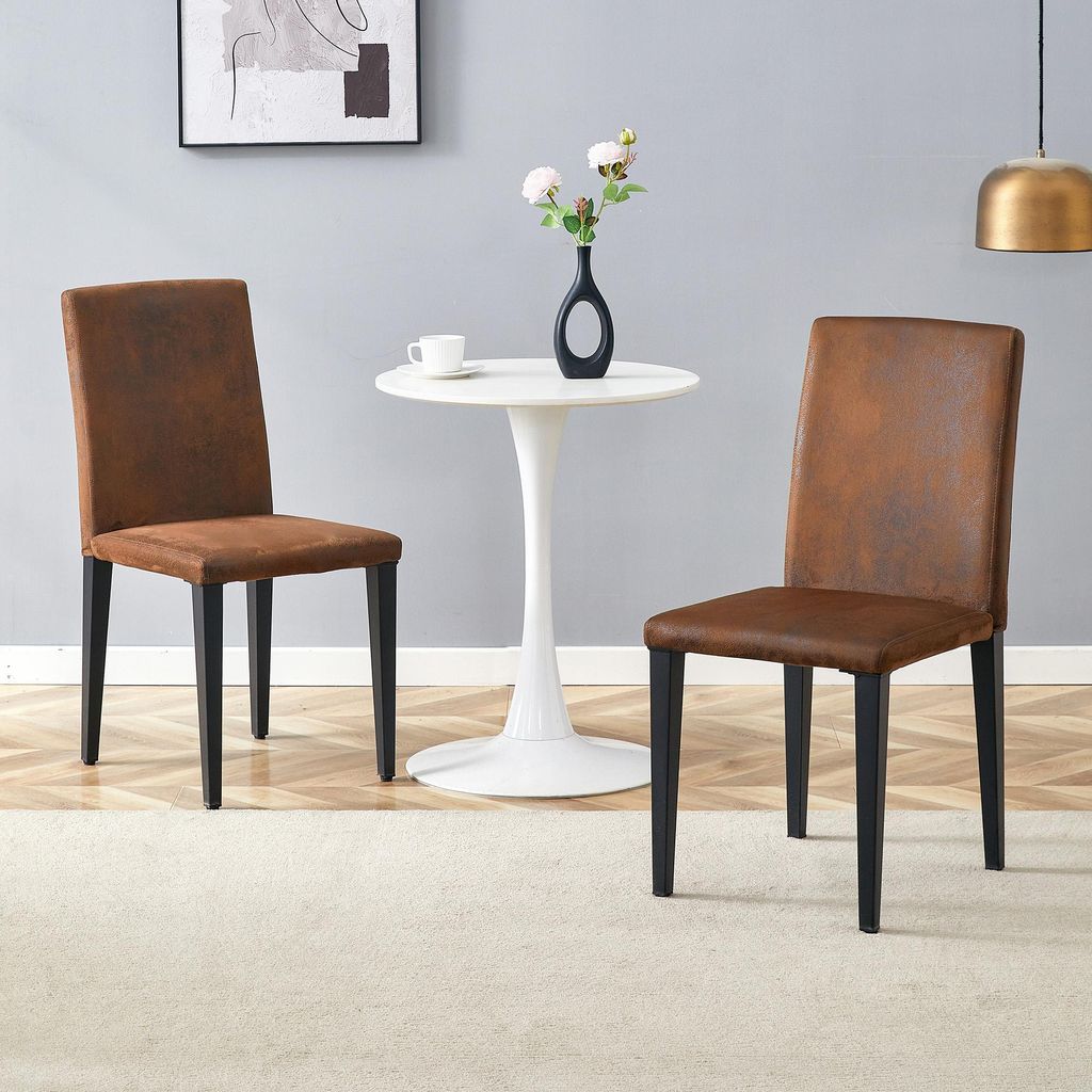 MODFU Esszimmerstuhl 2er-Set braun,Küchenstuhl mit schwarzen Metallbeinen und 47 cm hohe Rückenlehne,Bürostuhl,Loungesessel für Esszimmer