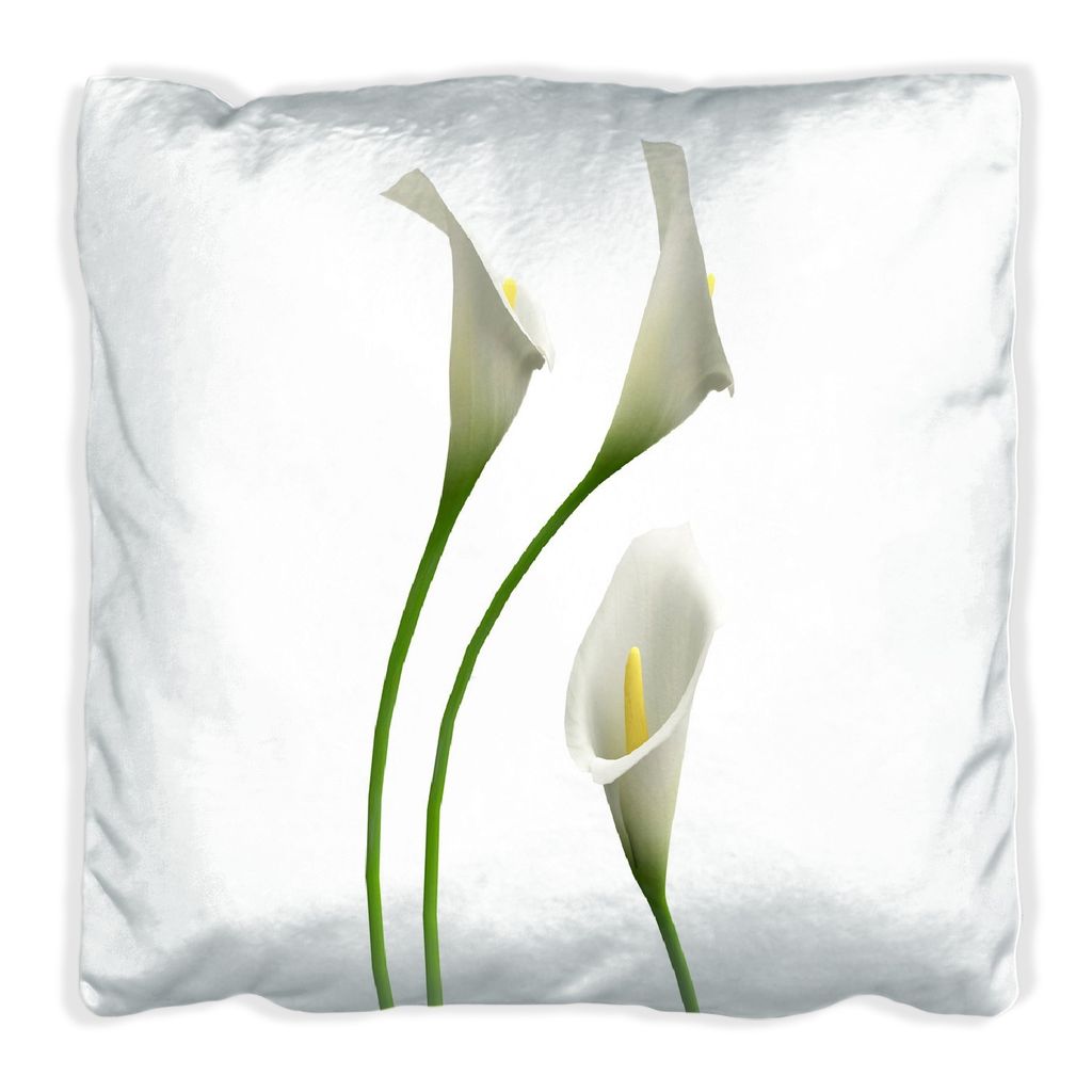Wallario Premium Kissen, weiche Oberfläche, mit Motiv Callas weiß gelb, Größe: 30 x 30 cm, mit weißer Rückseite