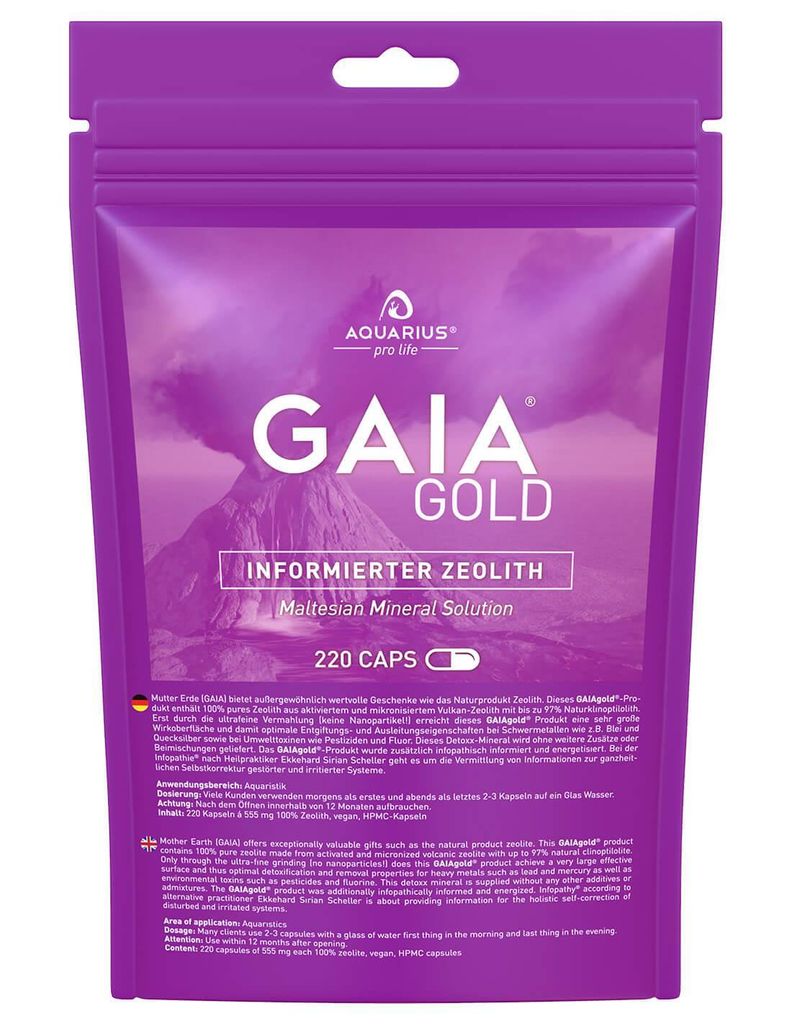 AQUARIUS pro life - GAIAgold CAPS - 220 vegane Zeolith Pulver Kapseln I informiert & energetisiert nach HP E.S. Scheller - optimaler Detox