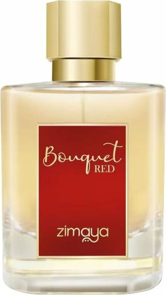 A bottle of Zimaya Bouquet Red Eau de Parfum is shown against a white background.