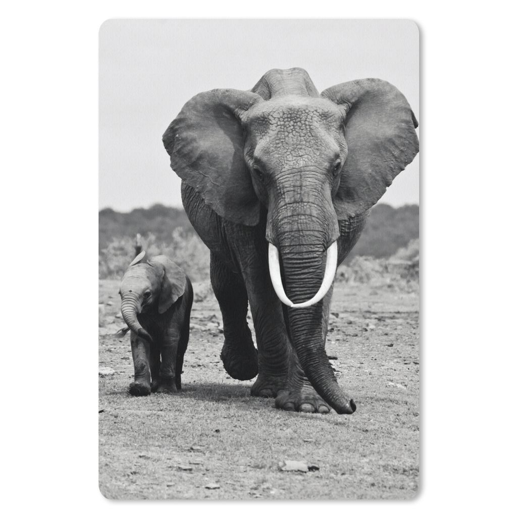 MuchoWow Mauspad Mousepad Elefant - Kind - Schwarz - Weiß 18x27 cm - Mousepads - Maus Mat - Pad - Mausunterlage