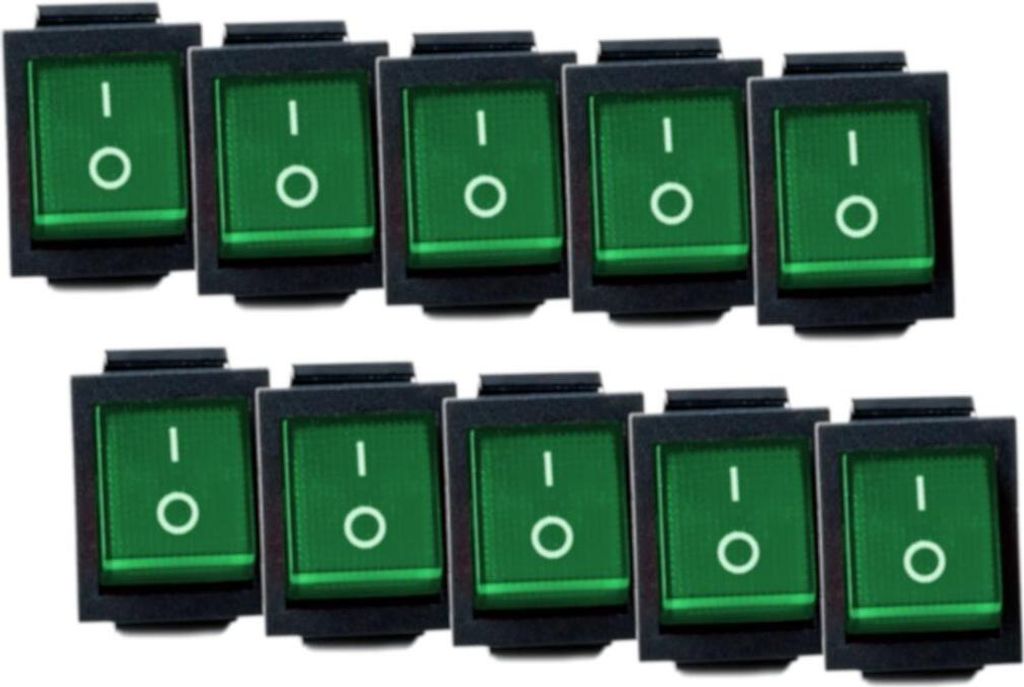 Wippschalter Gummikappe eckig rot/grün beleuchtet - Art: Wippschalter grün ohne Schutzkappe - Menge: 10