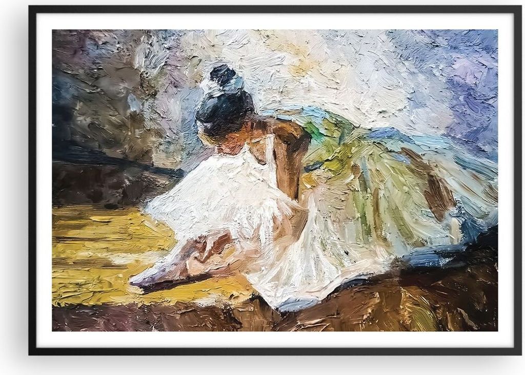 Gerahmtes Poster - Schwarzer Rahmen - Ballerina Mädchen Öl - 100x70 cm - Wand Bild - Wanddeko - Wandbilder - Kunstposter - Wandposter - Bilderrah...