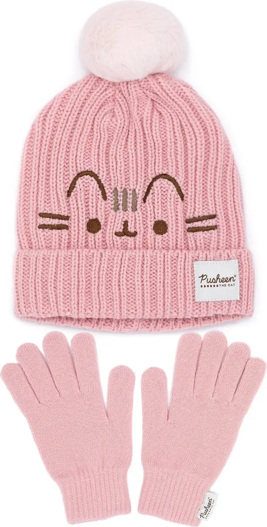Set Bonnet et Gants en Jersey pour Femme Pusheen Rose Doux - Accessoires Hiver