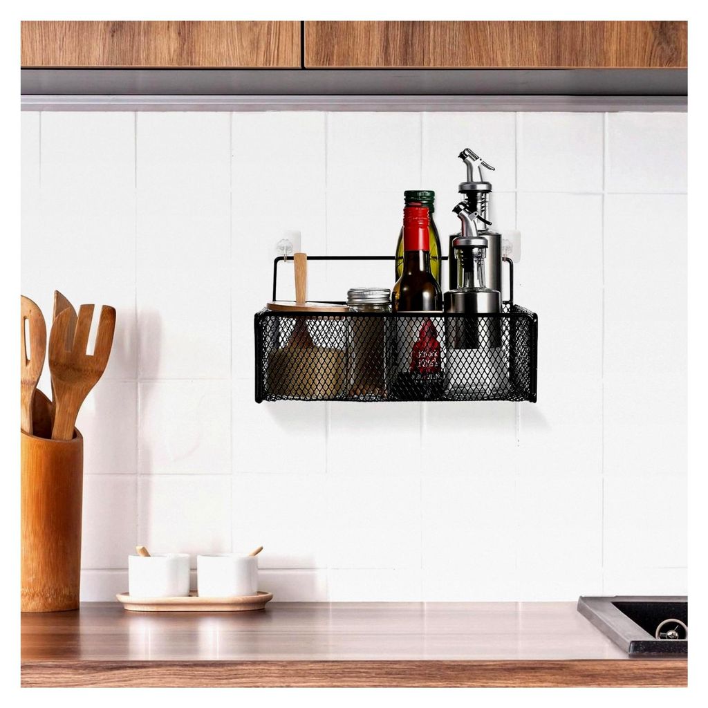 Wandregal aus Eisen in Schwarz für Badezimmer und Küche – Hängeregal zur Aufbewahrung von Handtüchern und Lotionen