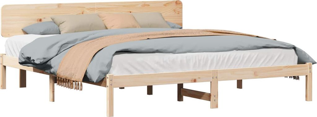 Bettrahmen mit Kopfteil Natur 180 x 200 cm Massives Kiefernholz